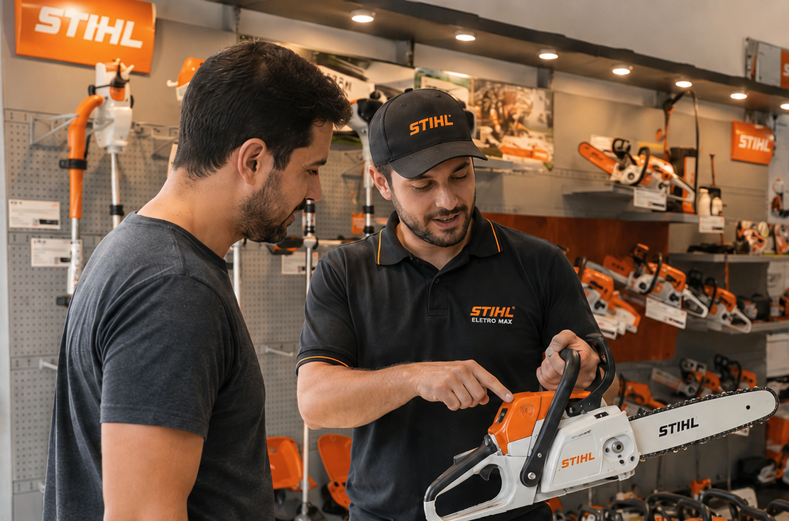 Atendimento especializado para escolher motosserra STIHL na Eletro Max em Cianorte